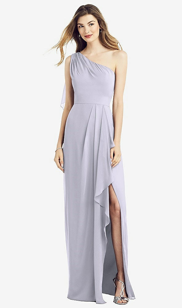 Front View - Silver Dove One-Shoulder Chiffon Dress with Draped Front Slit
