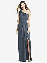 Front View Thumbnail - Silverstone One-Shoulder Chiffon Dress with Draped Front Slit