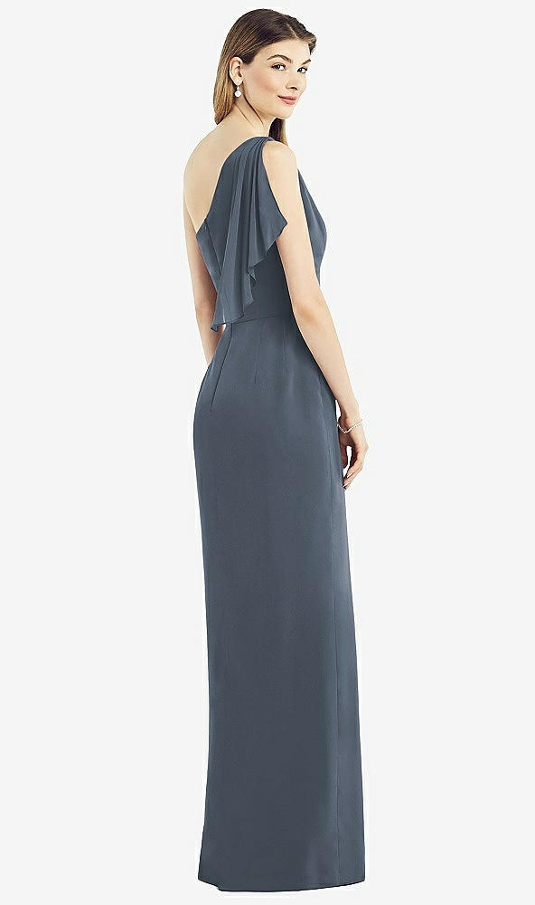 Back View - Silverstone One-Shoulder Chiffon Dress with Draped Front Slit