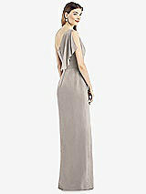 Rear View Thumbnail - Taupe One-Shoulder Chiffon Dress with Draped Front Slit