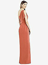 Rear View Thumbnail - Terracotta Copper One-Shoulder Chiffon Dress with Draped Front Slit