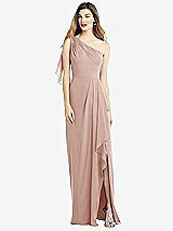 Alt View 1 Thumbnail - Toasted Sugar One-Shoulder Chiffon Dress with Draped Front Slit