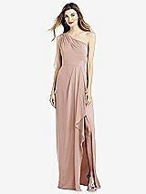 Front View Thumbnail - Toasted Sugar One-Shoulder Chiffon Dress with Draped Front Slit