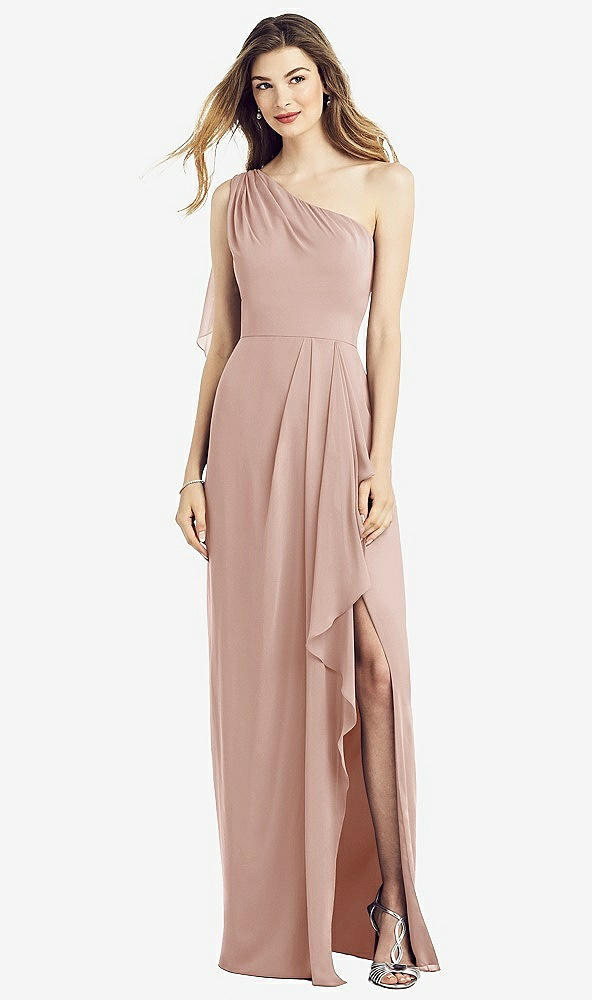Front View - Toasted Sugar One-Shoulder Chiffon Dress with Draped Front Slit