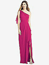 Alt View 1 Thumbnail - Think Pink One-Shoulder Chiffon Dress with Draped Front Slit