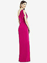 Rear View Thumbnail - Think Pink One-Shoulder Chiffon Dress with Draped Front Slit