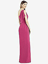 Rear View Thumbnail - Tea Rose One-Shoulder Chiffon Dress with Draped Front Slit