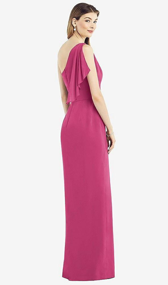 Back View - Tea Rose One-Shoulder Chiffon Dress with Draped Front Slit