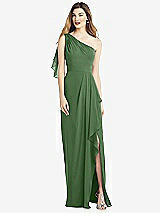 Alt View 1 Thumbnail - Vineyard Green One-Shoulder Chiffon Dress with Draped Front Slit