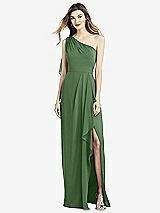 Front View Thumbnail - Vineyard Green One-Shoulder Chiffon Dress with Draped Front Slit