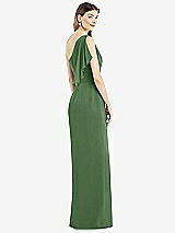 Rear View Thumbnail - Vineyard Green One-Shoulder Chiffon Dress with Draped Front Slit