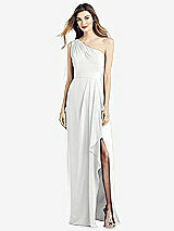 Front View Thumbnail - White One-Shoulder Chiffon Dress with Draped Front Slit