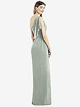 Rear View Thumbnail - Willow Green One-Shoulder Chiffon Dress with Draped Front Slit