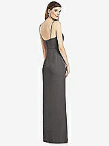 Rear View Thumbnail - Caviar Gray Spaghetti Strap Draped Skirt Gown with Front Slit