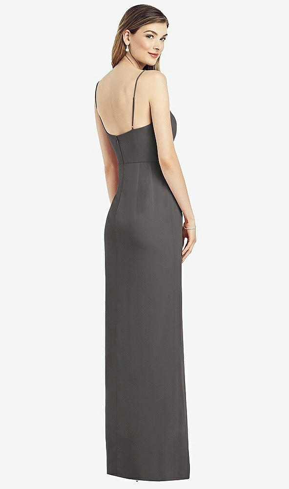Back View - Caviar Gray Spaghetti Strap Draped Skirt Gown with Front Slit