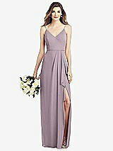 Front View Thumbnail - Lilac Dusk Spaghetti Strap Draped Skirt Gown with Front Slit