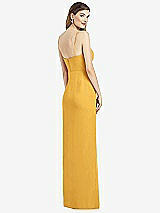 Rear View Thumbnail - NYC Yellow Spaghetti Strap Draped Skirt Gown with Front Slit