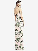 Rear View Thumbnail - Palm Beach Print Spaghetti Strap Draped Skirt Gown with Front Slit