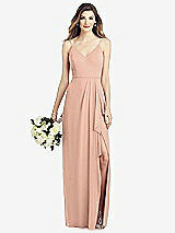 Front View Thumbnail - Pale Peach Spaghetti Strap Draped Skirt Gown with Front Slit