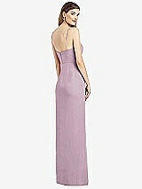 Rear View Thumbnail - Suede Rose Spaghetti Strap Draped Skirt Gown with Front Slit