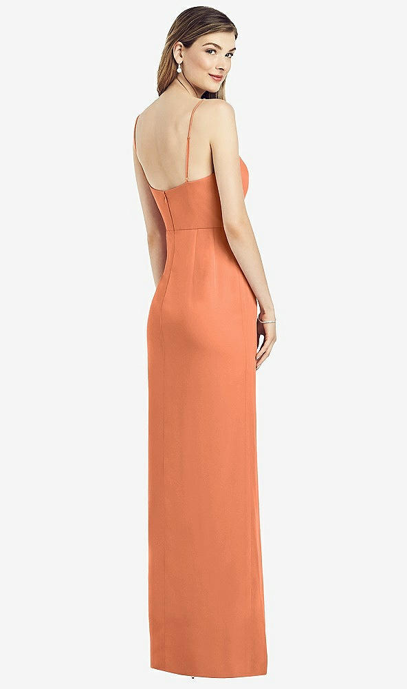 Back View - Sweet Melon Spaghetti Strap Draped Skirt Gown with Front Slit