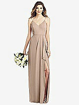 Front View Thumbnail - Topaz Spaghetti Strap Draped Skirt Gown with Front Slit
