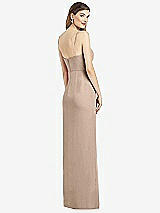 Rear View Thumbnail - Topaz Spaghetti Strap Draped Skirt Gown with Front Slit