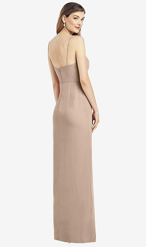 Back View - Topaz Spaghetti Strap Draped Skirt Gown with Front Slit