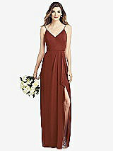 Front View Thumbnail - Auburn Moon Spaghetti Strap Draped Skirt Gown with Front Slit