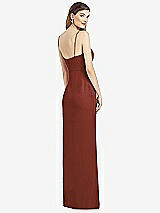 Rear View Thumbnail - Auburn Moon Spaghetti Strap Draped Skirt Gown with Front Slit