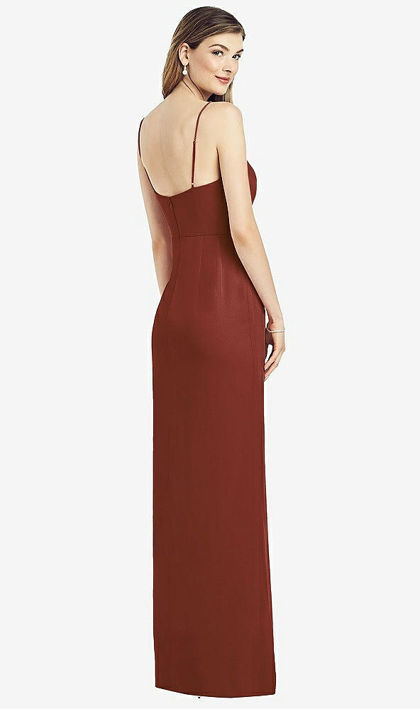 Back View - Auburn Moon Spaghetti Strap Draped Skirt Gown with Front Slit