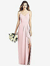 Front View Thumbnail - Ballet Pink Spaghetti Strap Draped Skirt Gown with Front Slit