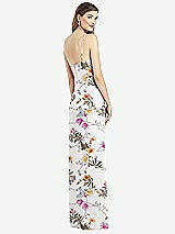 Rear View Thumbnail - Butterfly Botanica Ivory Spaghetti Strap Draped Skirt Gown with Front Slit