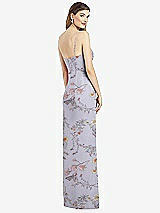 Rear View Thumbnail - Butterfly Botanica Silver Dove Spaghetti Strap Draped Skirt Gown with Front Slit
