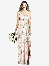 Front View Thumbnail - Blush Garden Spaghetti Strap Draped Skirt Gown with Front Slit