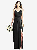 Front View Thumbnail - Black Spaghetti Strap Draped Skirt Gown with Front Slit