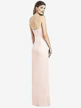 Rear View Thumbnail - Blush Spaghetti Strap Draped Skirt Gown with Front Slit