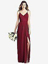 Front View Thumbnail - Burgundy Spaghetti Strap Draped Skirt Gown with Front Slit
