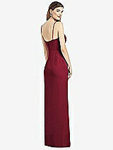 Rear View Thumbnail - Burgundy Spaghetti Strap Draped Skirt Gown with Front Slit