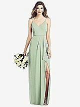 Front View Thumbnail - Celadon Spaghetti Strap Draped Skirt Gown with Front Slit