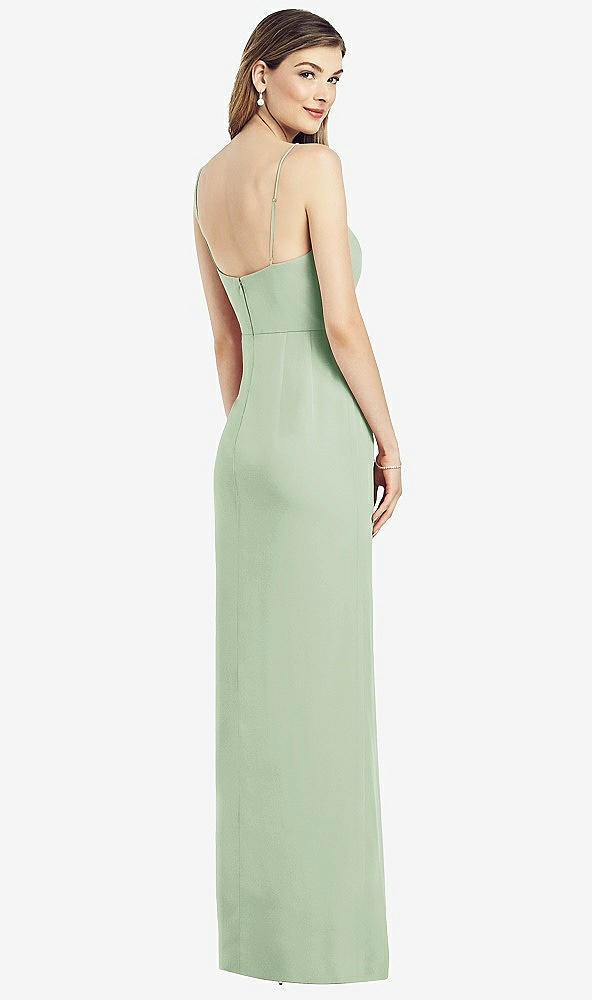 Back View - Celadon Spaghetti Strap Draped Skirt Gown with Front Slit