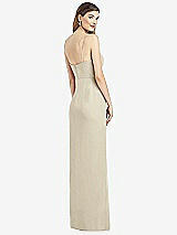 Rear View Thumbnail - Champagne Spaghetti Strap Draped Skirt Gown with Front Slit