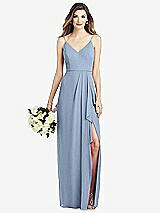 Front View Thumbnail - Cloudy Spaghetti Strap Draped Skirt Gown with Front Slit