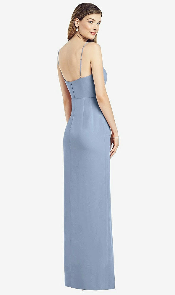 Back View - Cloudy Spaghetti Strap Draped Skirt Gown with Front Slit