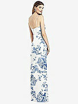 Rear View Thumbnail - Cottage Rose Dusk Blue Spaghetti Strap Draped Skirt Gown with Front Slit