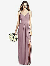 Front View Thumbnail - Dusty Rose Spaghetti Strap Draped Skirt Gown with Front Slit