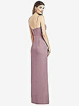 Rear View Thumbnail - Dusty Rose Spaghetti Strap Draped Skirt Gown with Front Slit