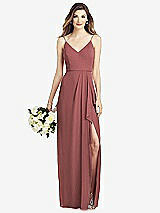 Front View Thumbnail - English Rose Spaghetti Strap Draped Skirt Gown with Front Slit