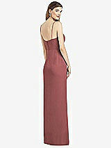 Rear View Thumbnail - English Rose Spaghetti Strap Draped Skirt Gown with Front Slit