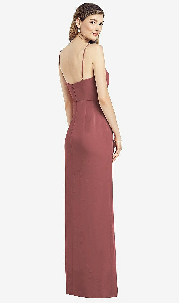 Back View - English Rose Spaghetti Strap Draped Skirt Gown with Front Slit